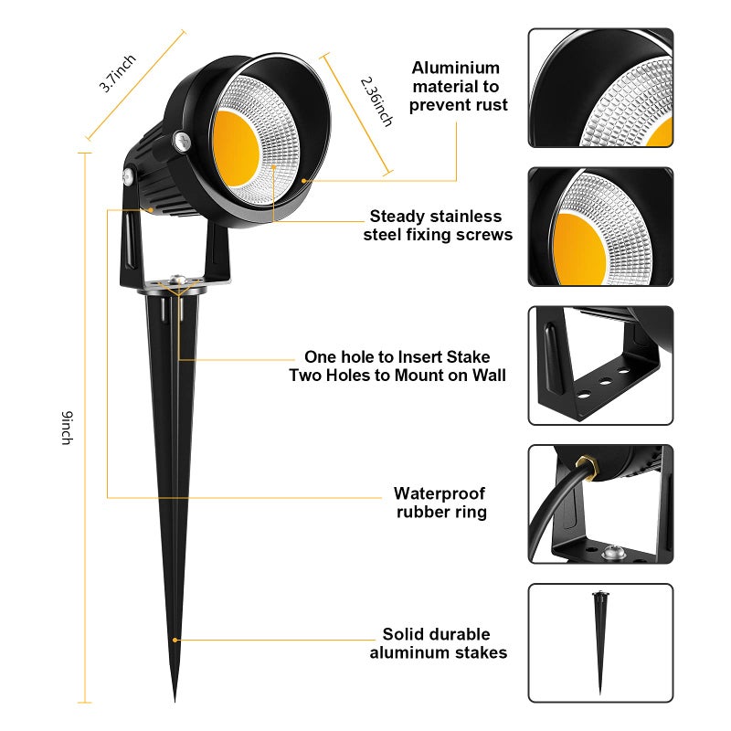 ZUCKEO 10W Low Voltage Landscape Lights LED Landscape Lighting with Connectors 12V Waterproof Outdoor Landscape Spotlights Floor Yard Lawn Best Garden Lights 1000LM Warm White (10Pack with Connector) - Image 3